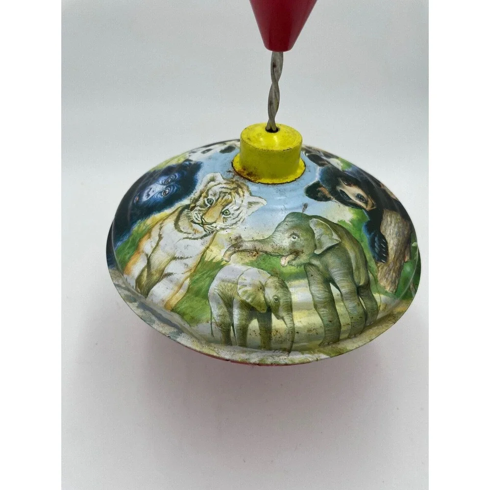 Vintage Animal Tin Metal Standing Spinning Top Toy  Retro Decor Collectible‎